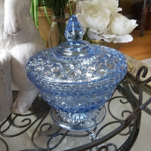 Vintage Other - GORGEOUS Vintage BLUE Glass COVERED Dish BOWL